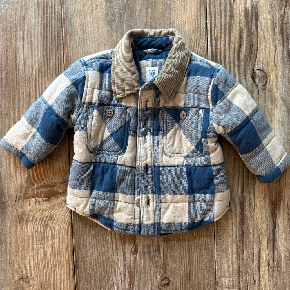 Baby Gap Boys Jacket blue and tan plaid size 6-12 months